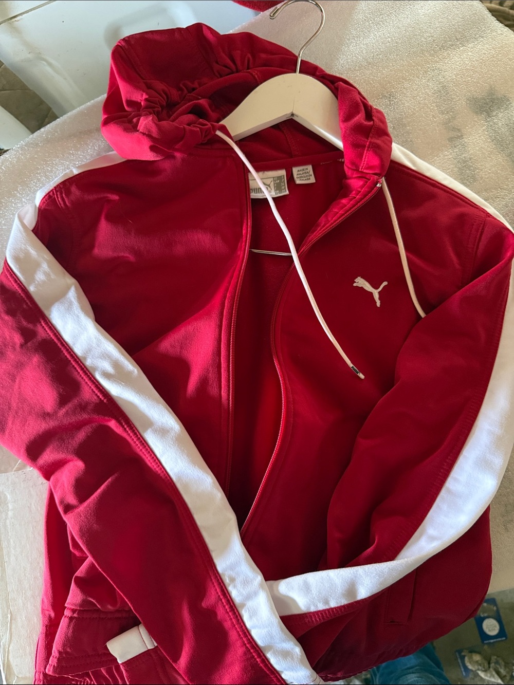 Puma Red Track Jacket with White Stripes